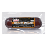 A 12-ounce log of Yancey's Fancy Beef & Pork Summer Sausage, sealed in clear plastic packaging against a white background. The label is black and orange, featuring the brand's logo, the text "Your Trusted House of Flavor!", and highlights like "Handcrafted Artisan Taste," "Gluten Free," "No MSG," and "10g Protein Per Serving."