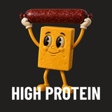 Yancey holding up a Yancey's Fancy summer sausage barbell because its making him nice and strong. Great snack for high protein.