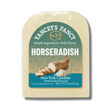 Yancey's Fancy Horseradish Cheddar 7.6 ounce wedge packaged.