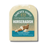 Yancey's Fancy Horseradish Cheddar 7.6 ounce wedge packaged.