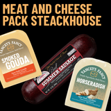 Yancey's Fancy Steakhouse Charcuterie Meat & Cheese Pack includes Beef Summer Sausage, 7.6 ounce wedge Horseradish Cheddar and 7.6 ounce wedge of smoked gouda.