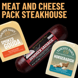 Yancey's Fancy Steakhouse Charcuterie Meat & Cheese Pack includes Beef Summer Sausage, 7.6 ounce wedge Horseradish Cheddar and 7.6 ounce wedge of smoked gouda.