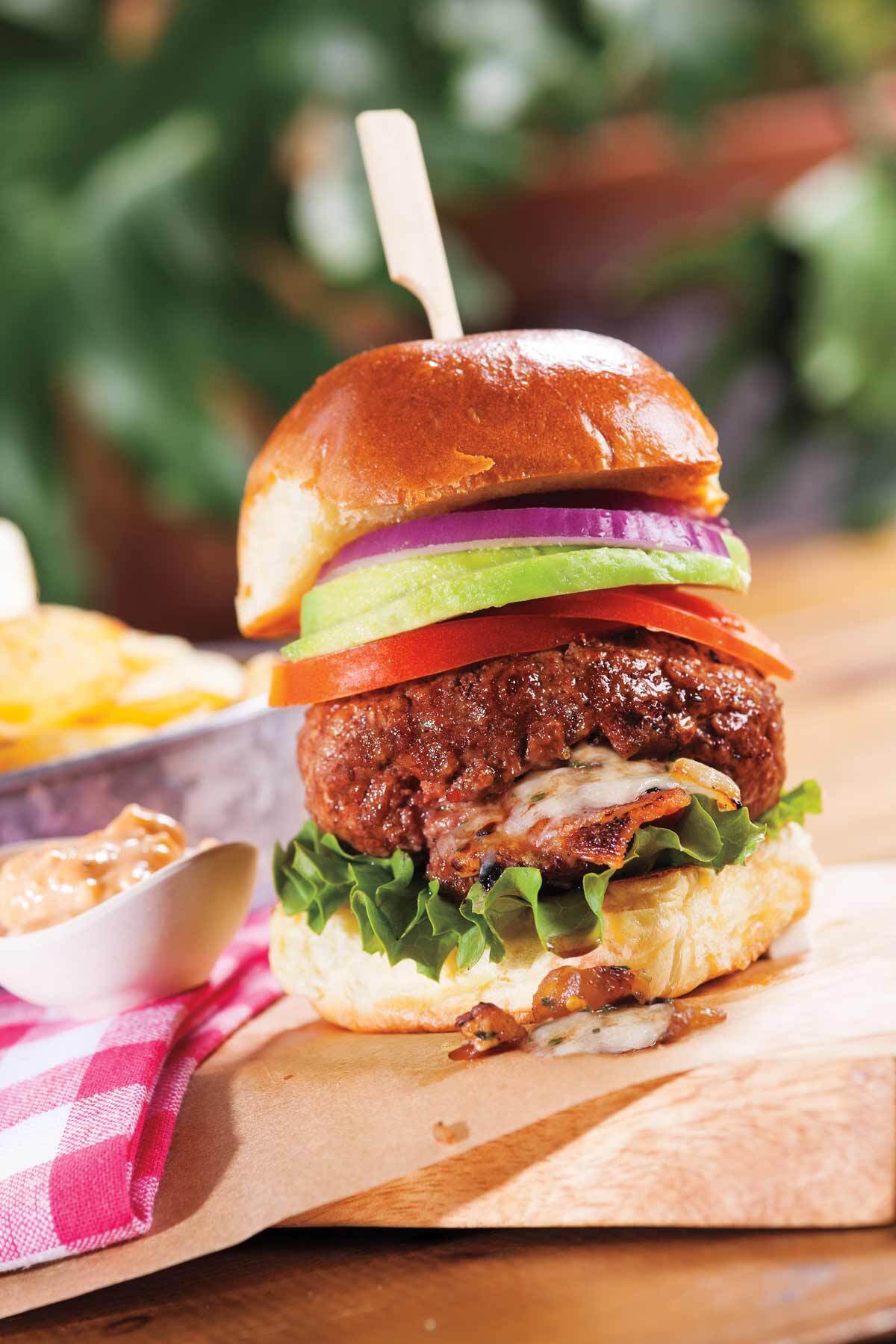 Yancey's Fancy Horseradish Cheddar and bacon stuffed burger recipe