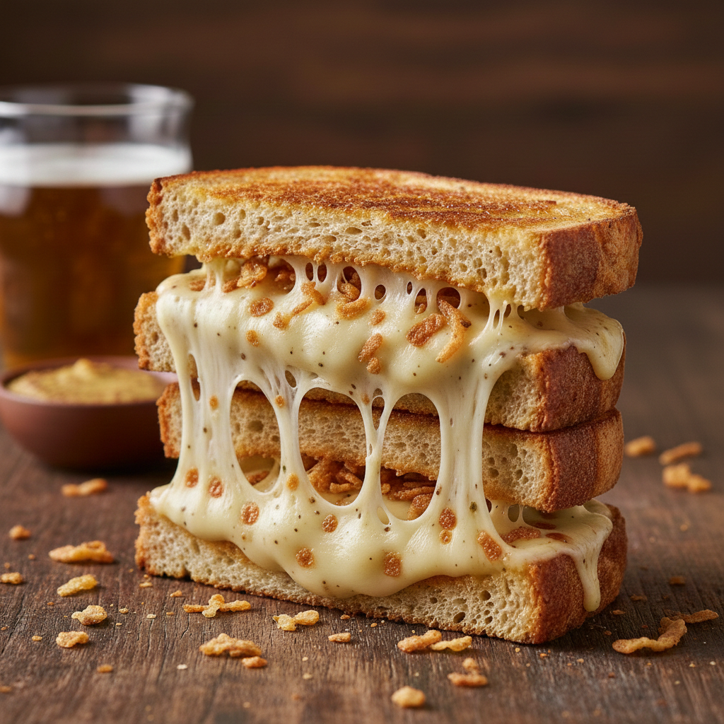 Yancey's Fancy artisan cheddar grilled cheese with epic cheese stretch on toasted sourdough