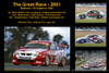The Great Race 2001 - A collage of 4 photos showing the first three place getters from  Bathurst 2001 with winners time and laps completed.