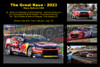 664 - The Great Race 2023 - A Collage of 4 photos showing the first three place getters from Repco Bathurst 1000, 2023 with winners time and laps completed.