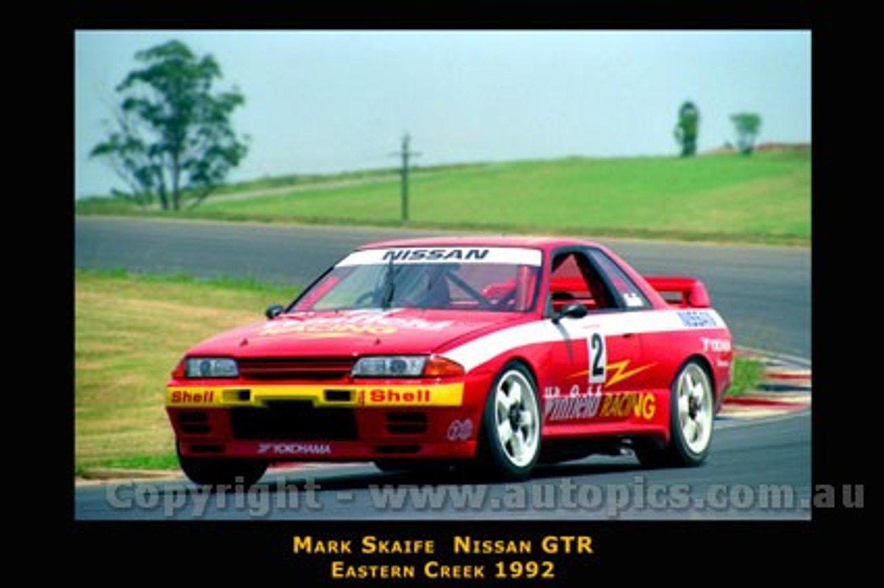 Mark Skaife  Nissan GTR - Eastern Creek 1992 - Printed with a black border and a caption describing the photo.