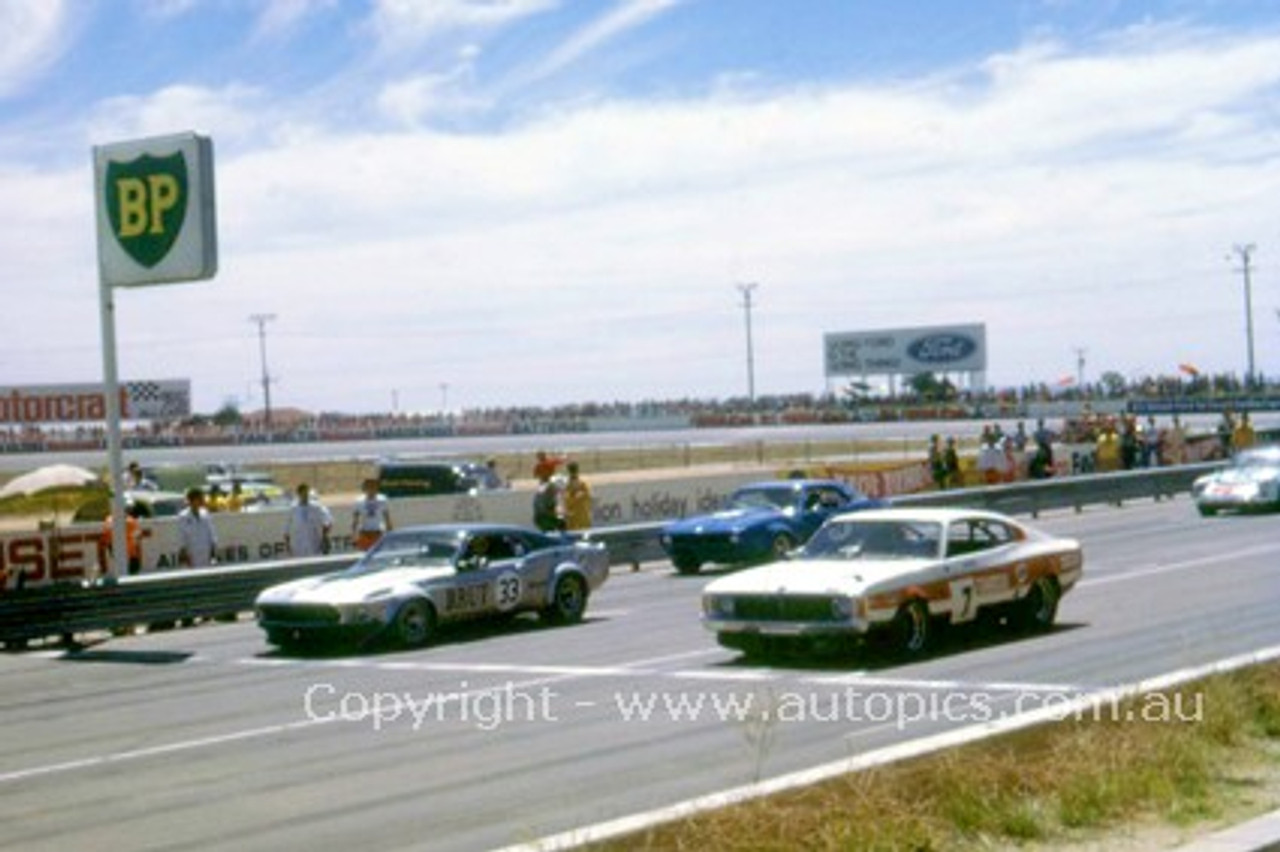 74138 - A. Moffat Mustang / J. McCormack Charger and T. Allan Camaro - Adelaide 1973  - Photographer Peter Green