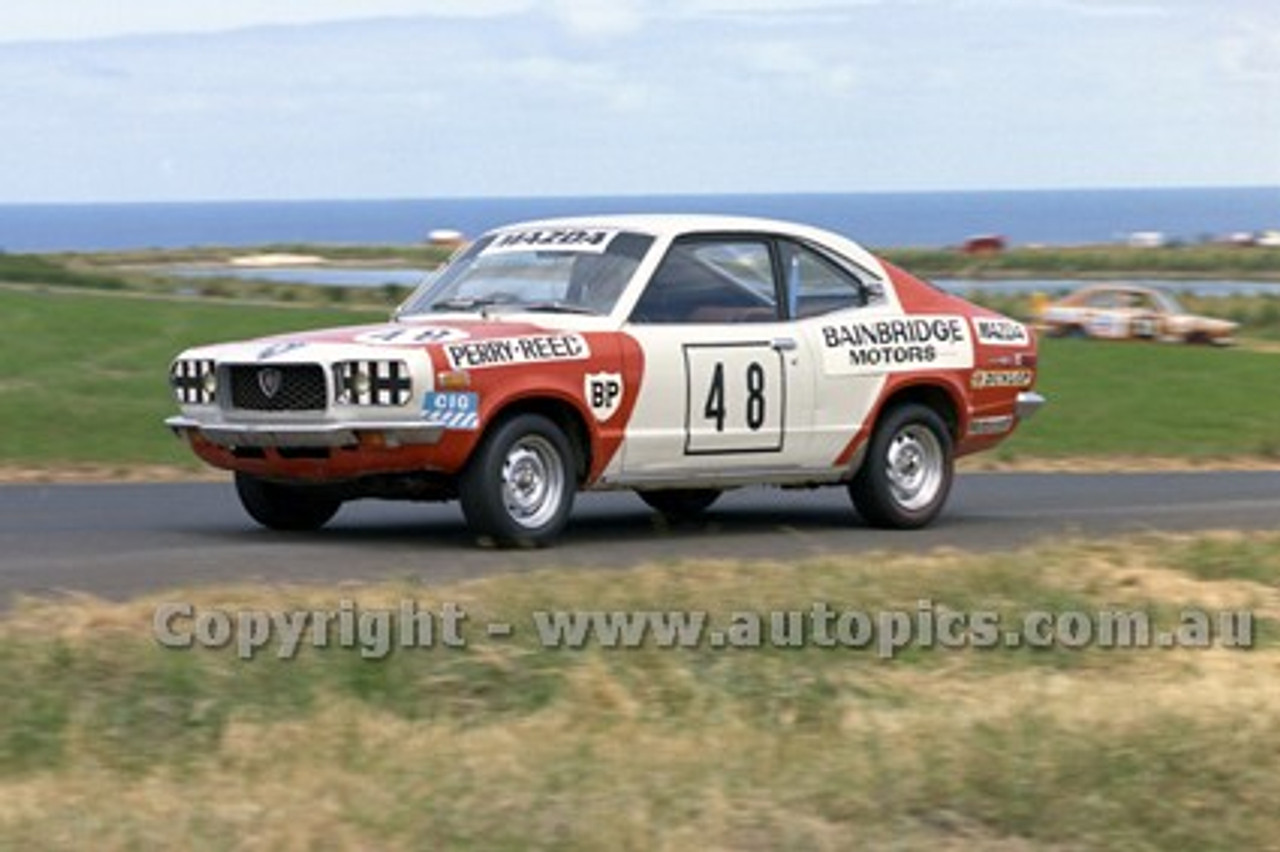 73198 - Geoff Perry, Mazda RX3 - Australian Manufacturers' Championship Heat 5  - Phillip Island 25th November 1973 - Photographer Peter D'Abbs