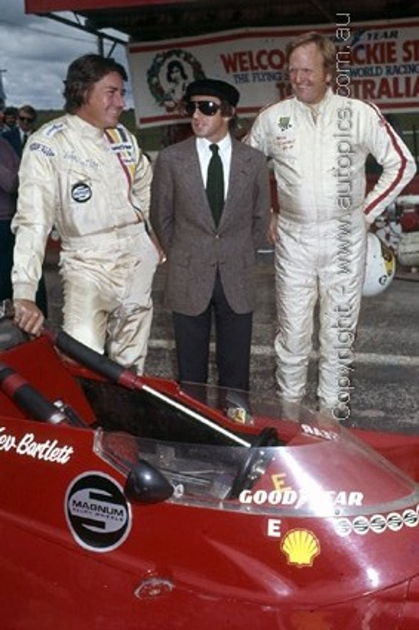 76641 - Jackie Stewart, Max Stewart & Kevin Bartlett - Bathurst 1976 - Photographer Lance J Ruting