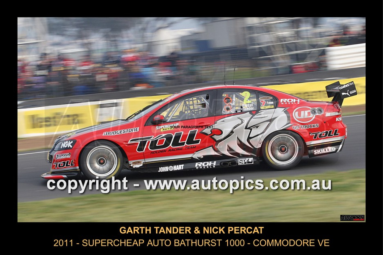 Garth Tander & Nick Percat, Supercheap Auto Bathurst 1000, Winner 2011 - Printed with a black border and gold caption describing the photo.