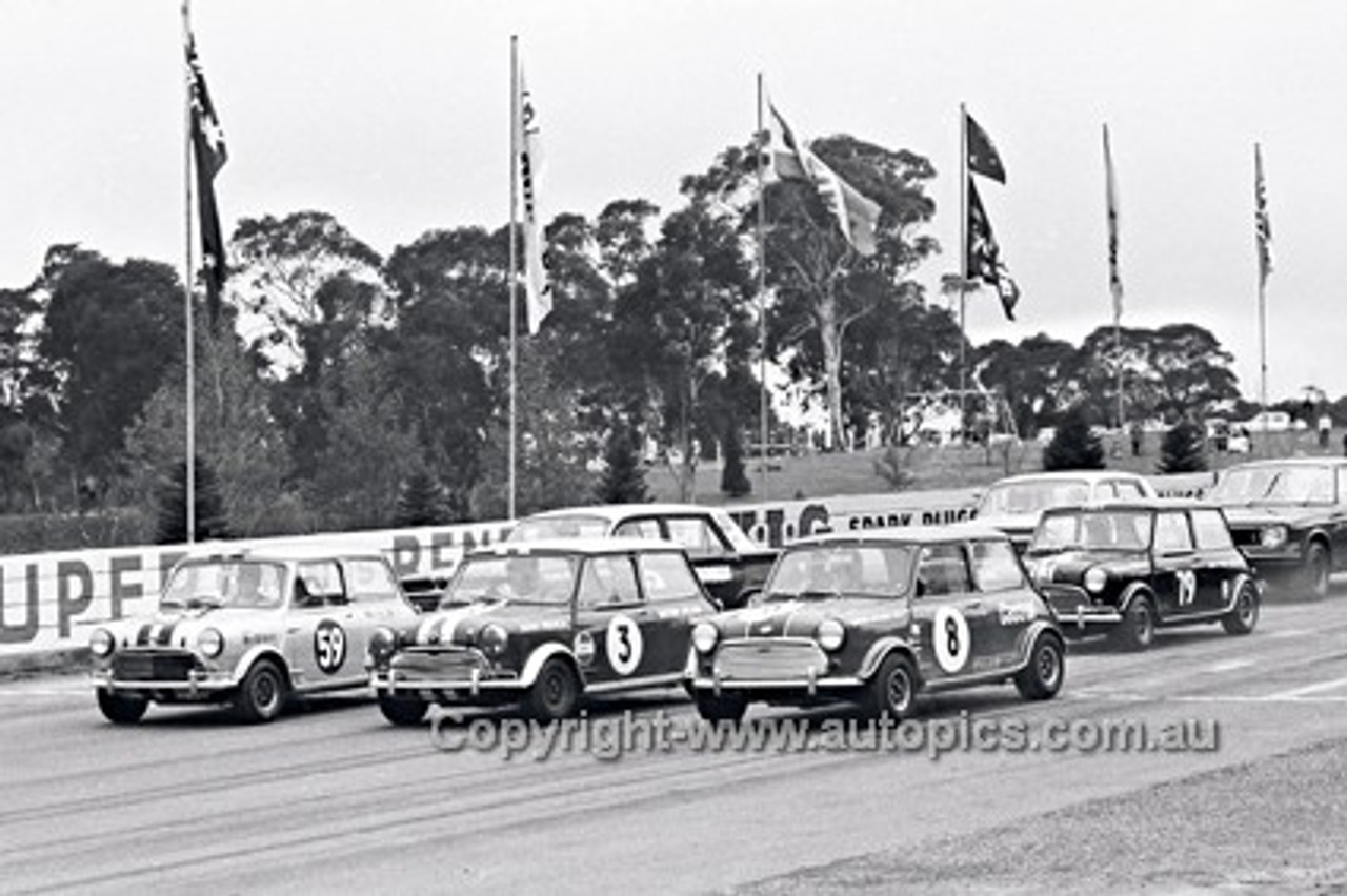 69151 - B. Foley, J. French & R. Gillard, Morris Cooper S - Catalina Park Katoomba 1969 - Photographer Lance J Ruting