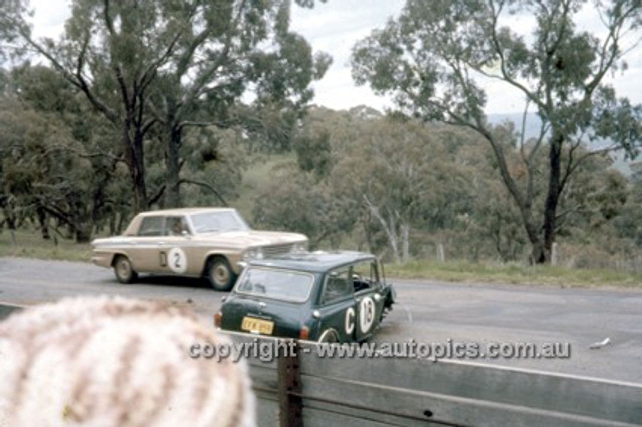 66755  - Warren Weldon & Bill Slattery, Studebaker Lark - Charlie Smith & Ron Haylen, Morris Cooper S  - Gallaher 500  Bathurst 1966 - Photographer Geoff Arthur