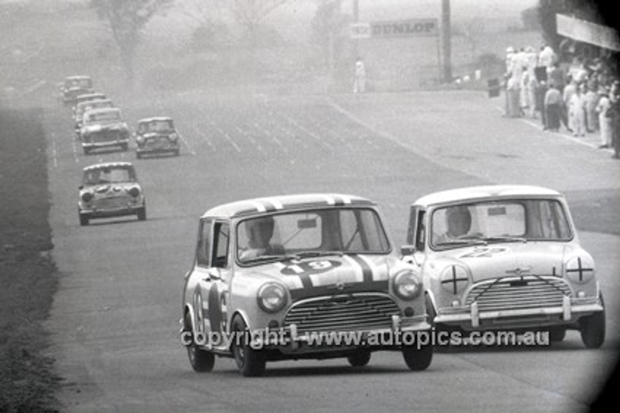 66784  - Rick Radford & David Bye Car 19 - Bruce McPhee & Barry Mulholland Car 22, Morris Cooper S - Gallaher 500 Bathurst 1966 - Photographer Lance J Ruting