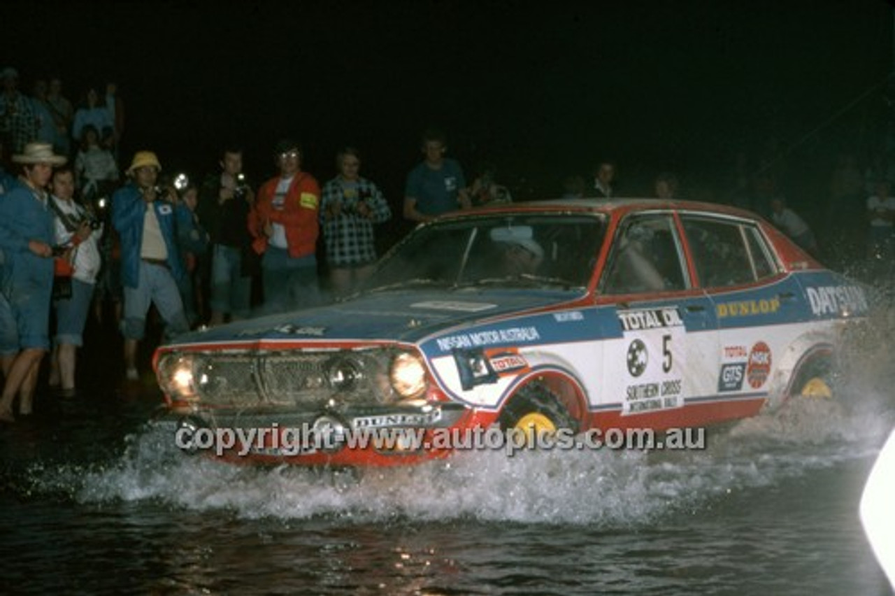 77939 - Shekah Mehta & Adrian Mortimer, Datsun 710 - 1977 Southern Cross Rally - Photographer Lance J Ruting