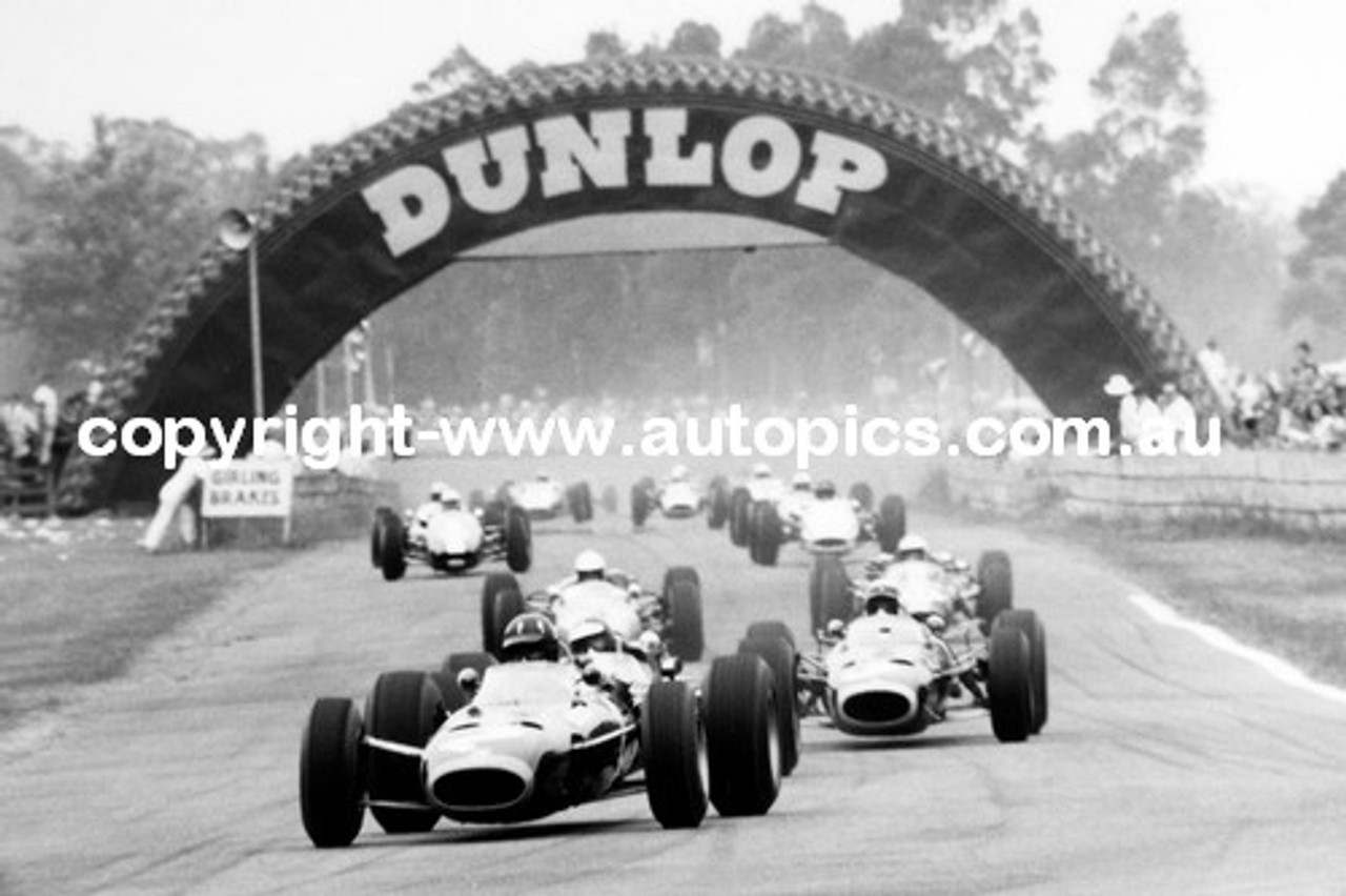 First Lap 1966 Tasman Series  Hill Clark Stewart Brabham  -  Warwick Farm  February 1966