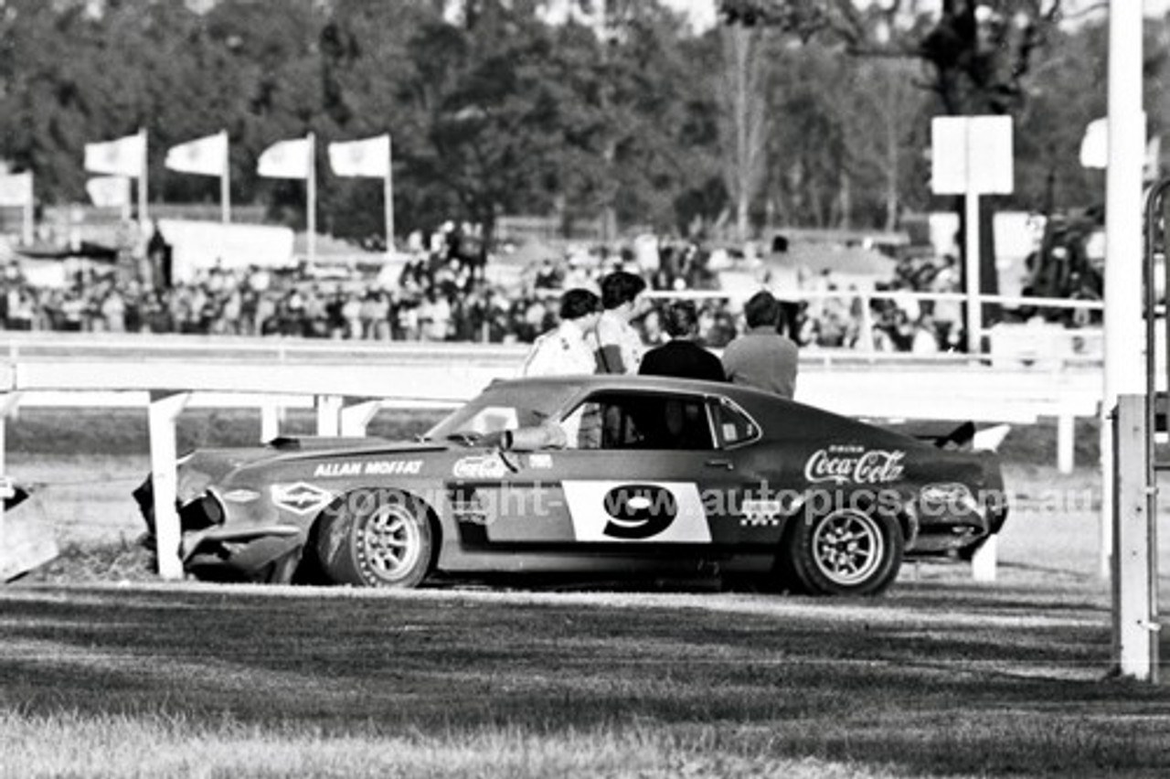 70841 - Allan Moffat & Pete Geoghegan Mustangs coming together at Warwick Farm 1970  - Photographer Lance J Ruting