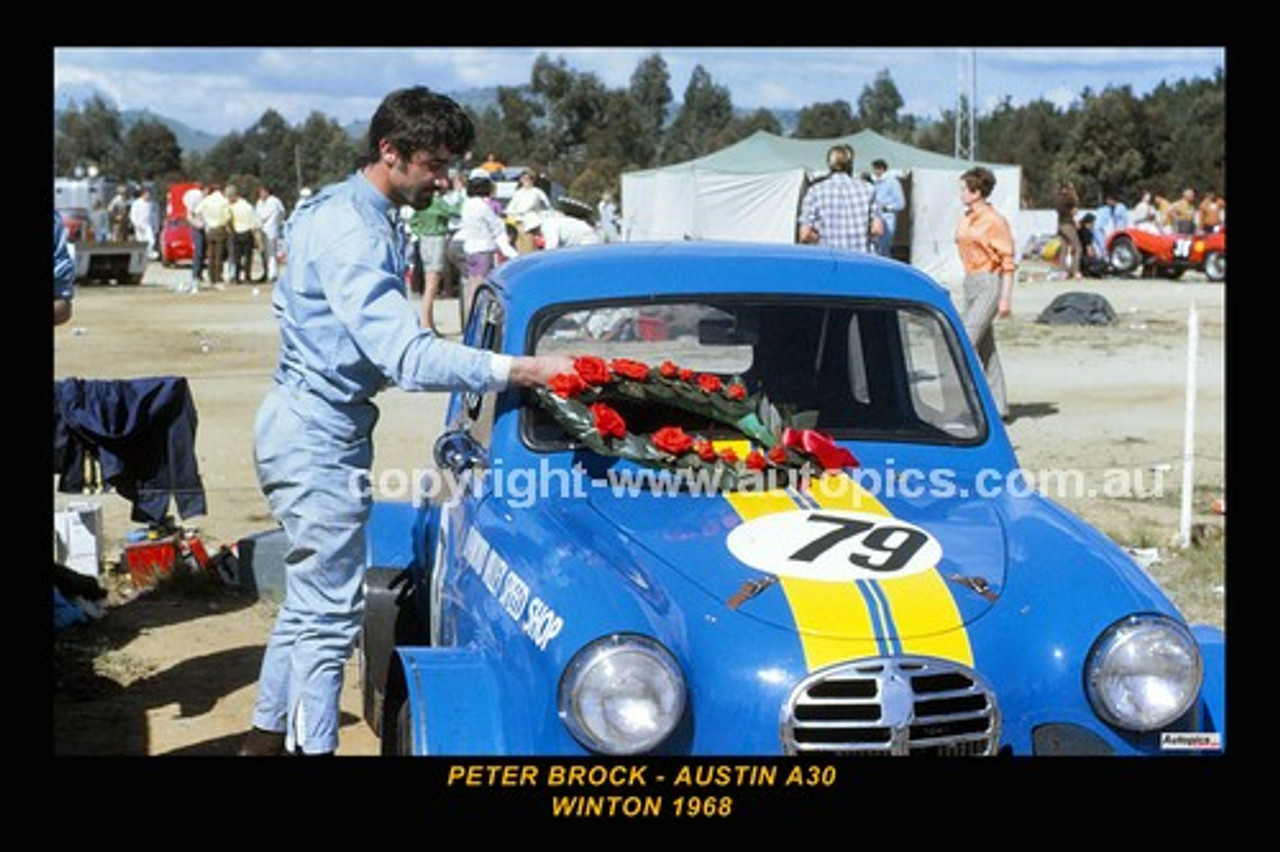 68253-1 - Peter Brock, Austin A30 Winton 1969 - Printed with a black border and a caption discribing the photo.