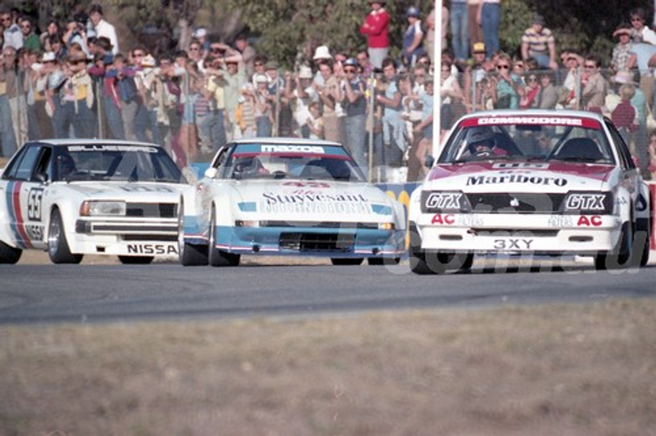 83406 - Peter Brock Commodore / Allan Moffat, Mazda RX-7 /  George Fury, Nissan Bluebird -  Australian Touring Car Championship -  Wanneroo 24th April 1983 - Photographer Tony Burton