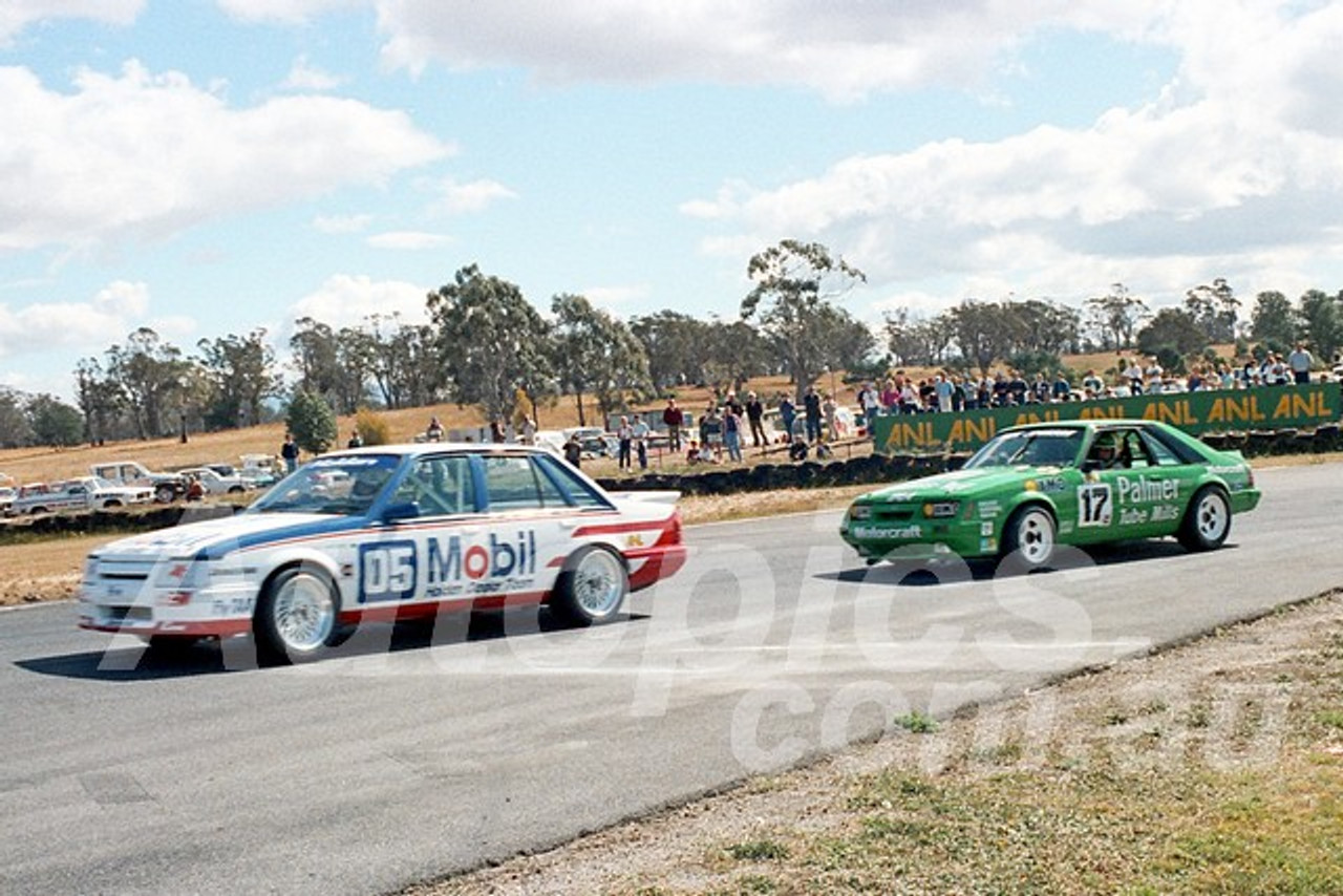 86117 - Peter Brock, VK Commodore &  Dick Johnson, Mustang - Symmons Plains, 9th March 1986 - Photographer Keith Midgley