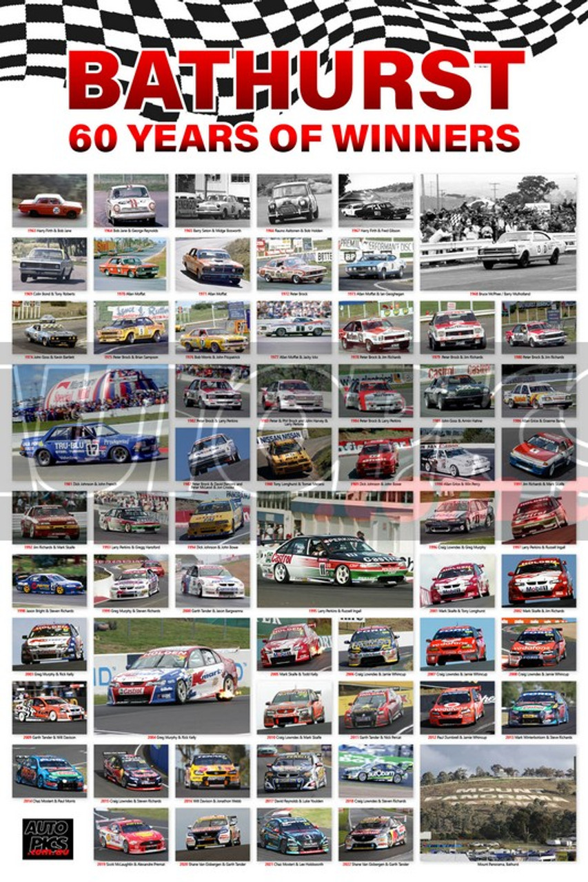 60 Years of Bathurst  - Bathurst - 60 YEARS OF WINNERS,  White Background, A2 SIZE, Lustre Print