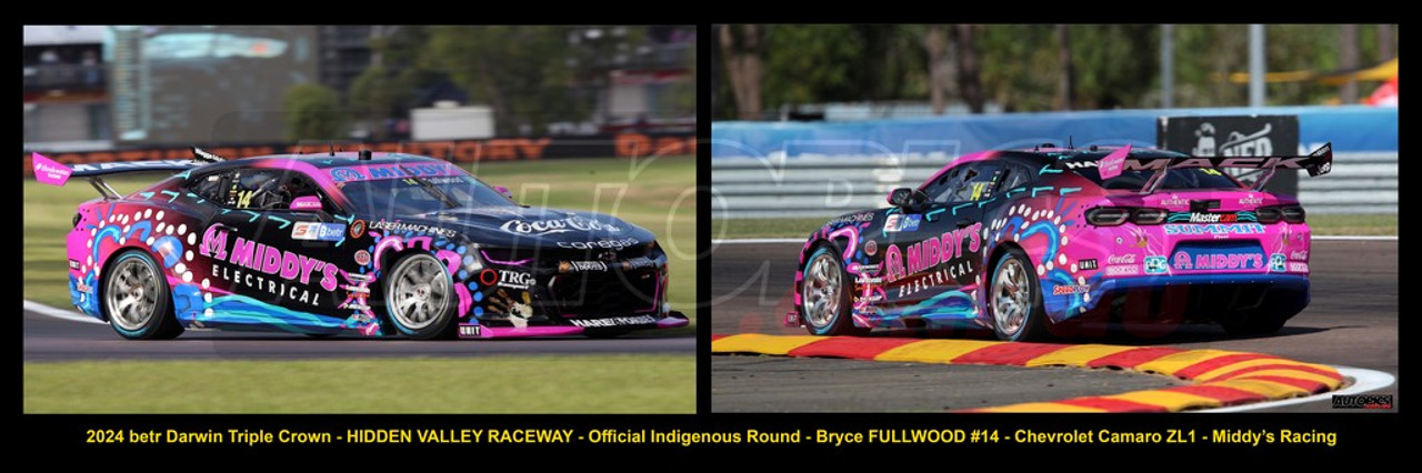 A Huge Panoramic Poster (762x254mm) -  Bryce Fullwood, #14 - betr Darwin Triple Crown, Hidden Valley Raceway, Official Indigenous Round, 2024, Chevrolet Camaro ZL1 - Photographer James Smith