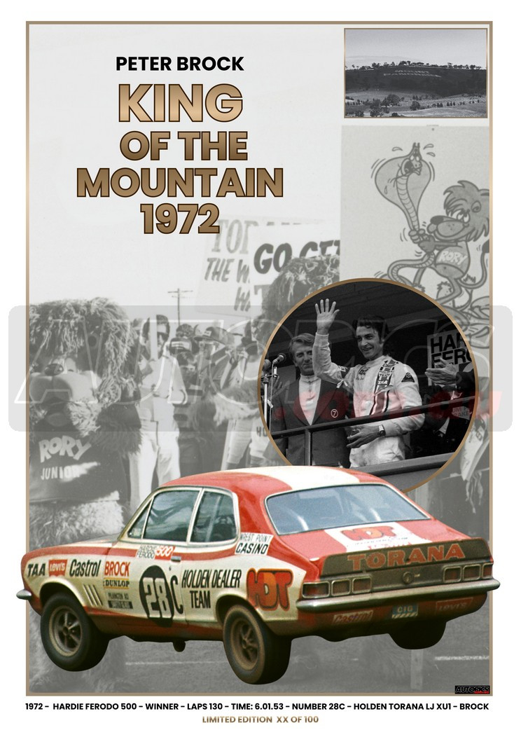 AUTOLTD-PB1972 - LIMITED EDITION Poster, PETER BROCK - AUSTRALIAN MOTORSPORT ICON - 1972, Hardie Ferodo 500, Winner!