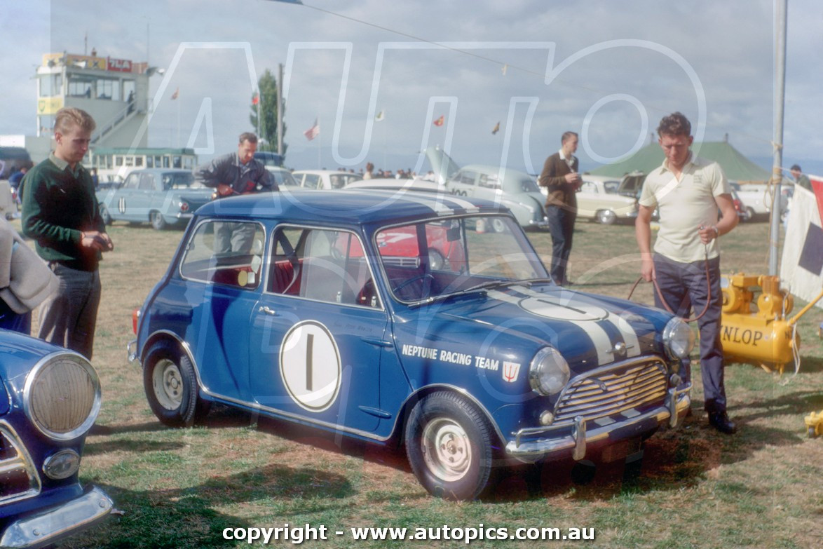 64SA09LJ7003 - Peter Manton, Morris Cooper S, The Neptune Racing Team - Sandown International Motor Raceway, Springvale, Victoria, 1964 - Photographer Laurie Johnson