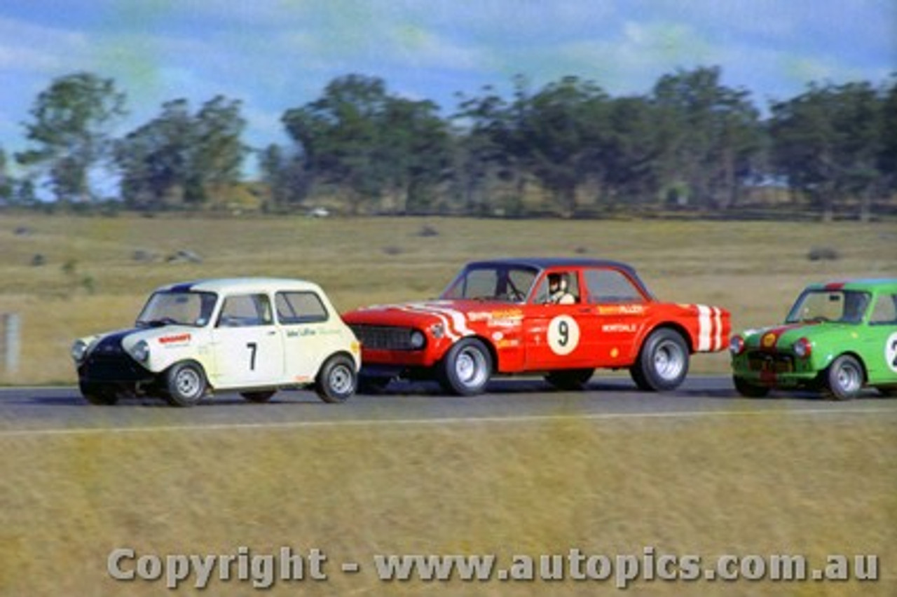 70241 -  J. Leffler Morris Mini - B. Sharp Ford Falcon - N. Mason Morris Mini - Oran Park 17th May  1970