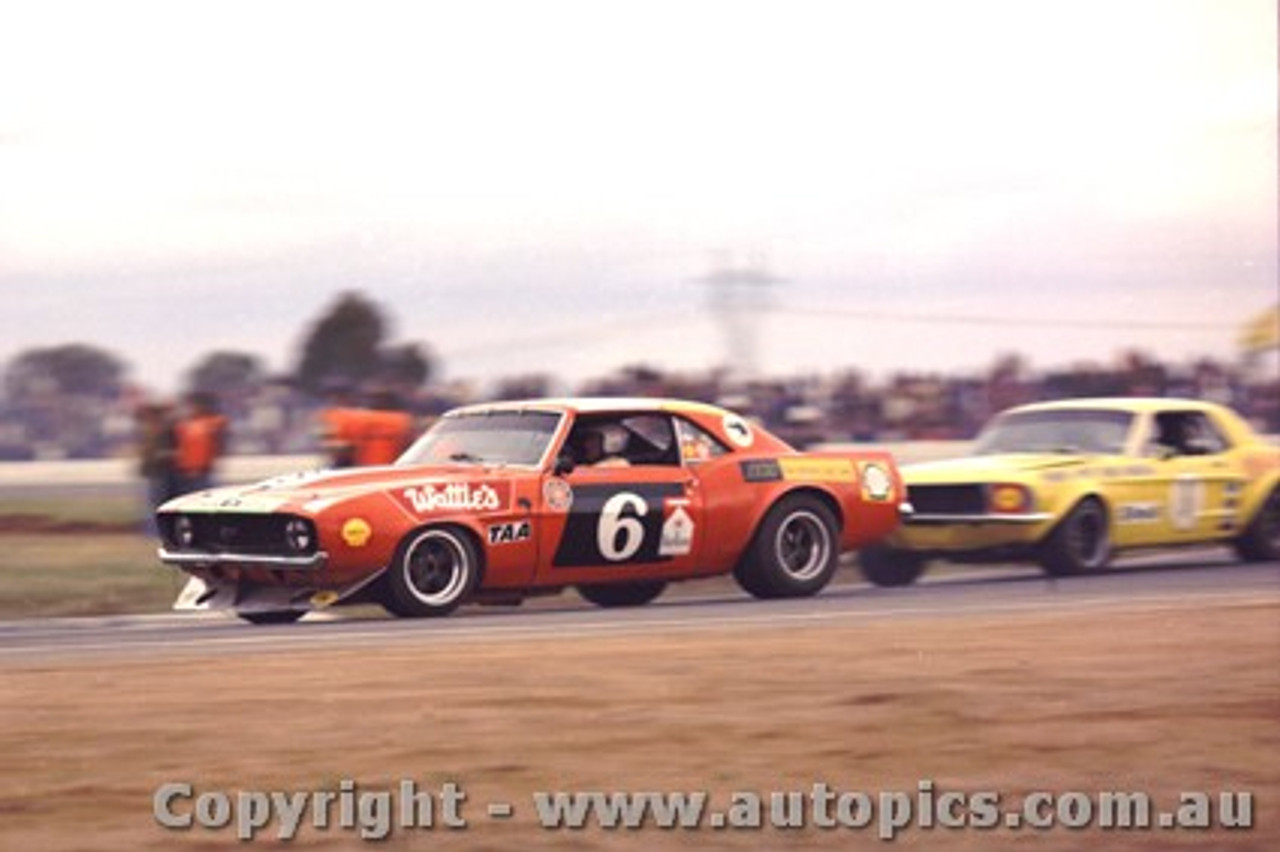 72211 - Dennis Marwood  Chev Camaro and Bob Gill Mustang - Calder 13th August 1972