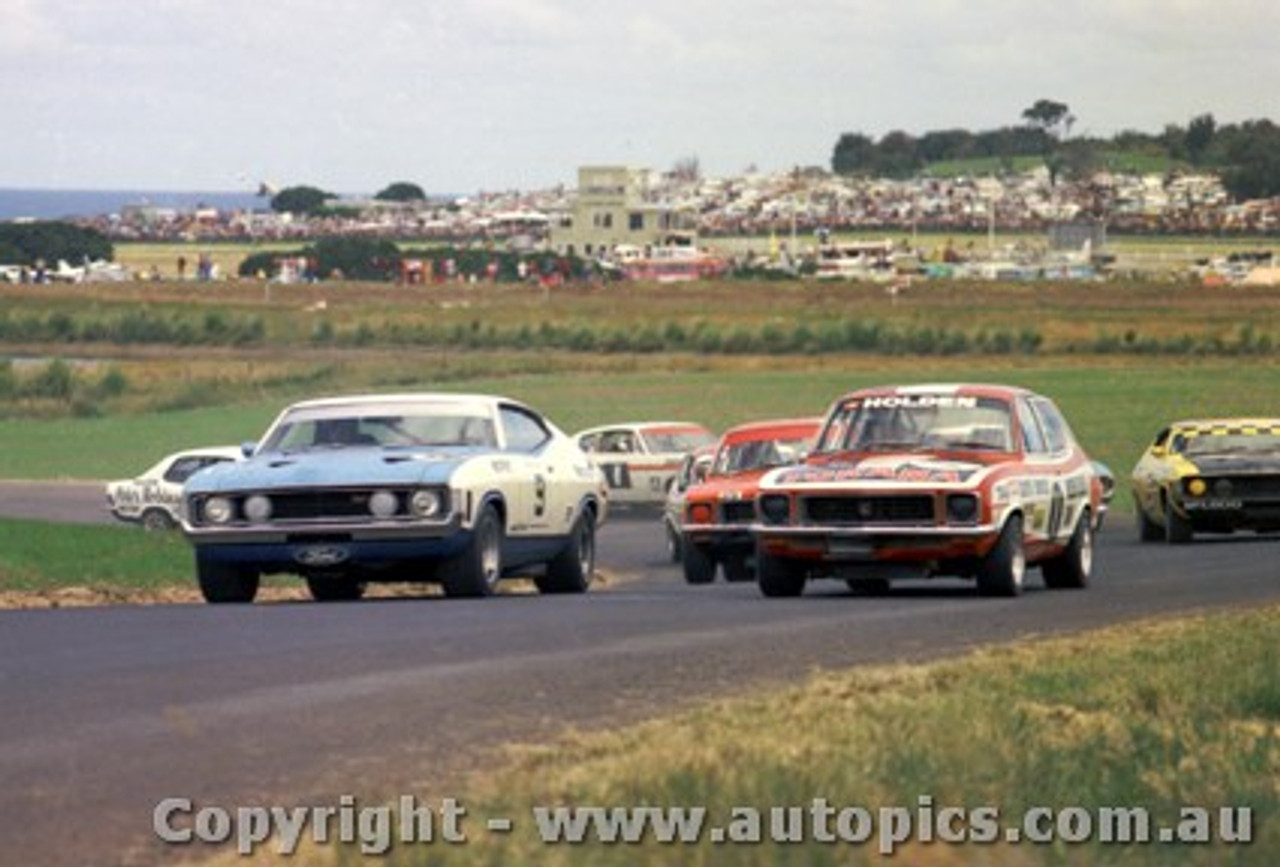 73120  - A. Moffat  Ford Falcon XA GT / P. Brock Torana LJ XU1  - Warm up lap  Phillip Island   1973 -Photographer  Peter D Abbs