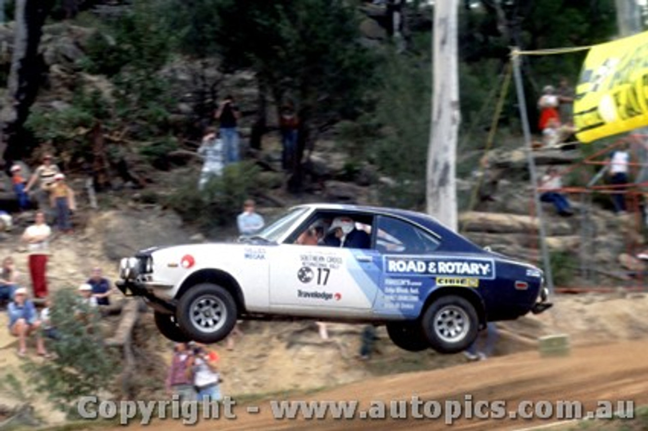 79955a - Gary Mecak  / Chris Edwards  Mazda RX2 - Southern Cross Rally Port Macquarie 1979- Photographer Lance Ruting