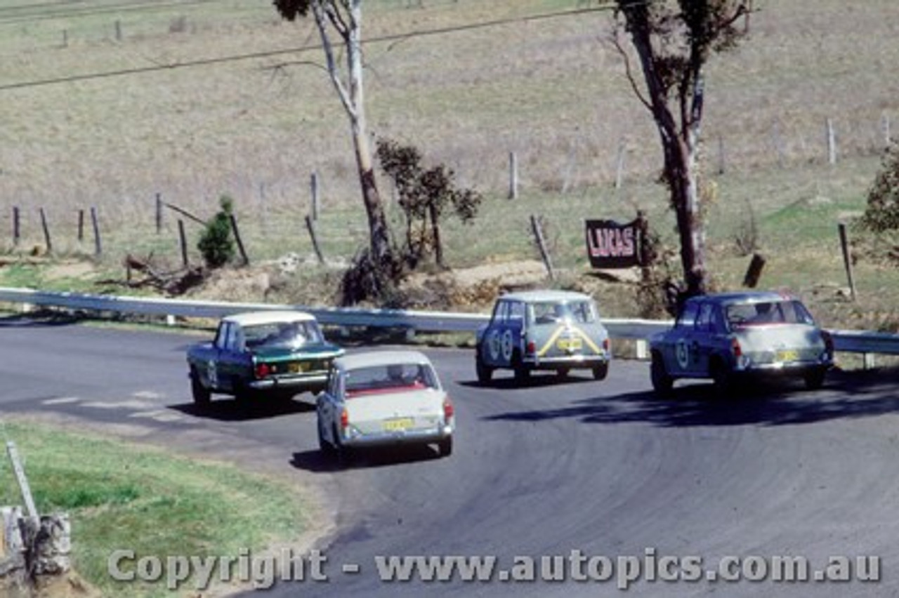 67752 -  M. Bailey / J. Hicks Prince Skyline - D. Holland / P. Cray Morris Cooper S - C. Hodgins / K. Nipperess - J. Richardson / M. Whiteman Morris 1100 -  Bathurst  1967 - Photographer Bruce Blakey  a few marks on the neg