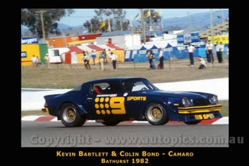Keven Bartlett / Colin Bond  -  Bathurst 1982 - Camaro - Printed with a black border and a caption describing the photo.