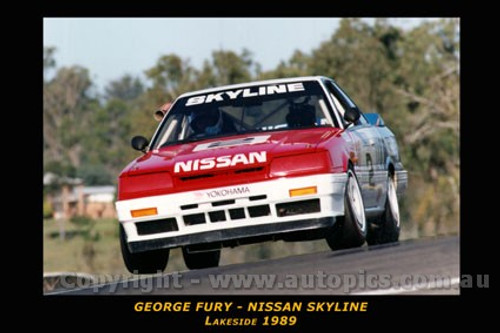 George Fury - Nissan Skyline - Lakeside 1989 - Printed with a black border and a caption describing the photo.