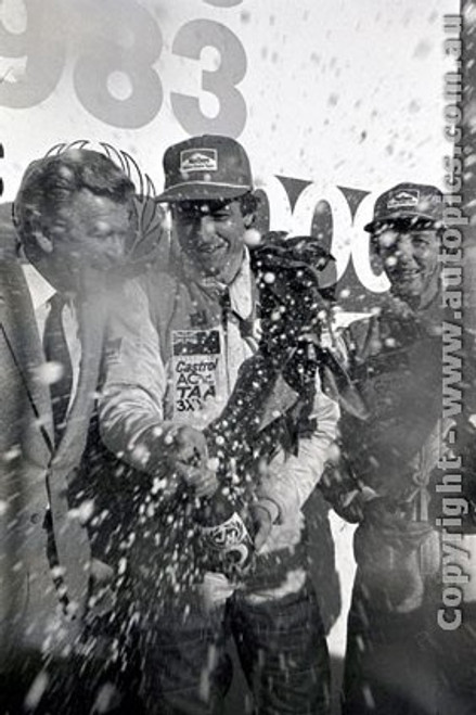 83855 - P. Brock & J. Harvey with Bob Hawke -  Bathurst 1983 - Photographer Darren House