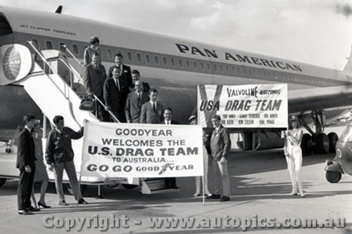 66922 - The USA Drag Team arriving at Sydney Airport 1966 - T. Nancy, B. Mayer, B. Keith, R. Colsen, E. Poage, G. Schreiber & E. Roth - Photographer Lance J Ruting