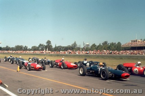 63566 - T. Maggs Lola Climax /C. Amon Cooper Climax /G. Hill Ferguson  -  Warwick Farm -  10th Feb. 1963  - Photographer Laurie Johnson