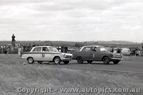 64079 - Harry Firth  Ford Cortiina GT & Jim McKeown Lotus Cortina - Calder 1964  - Photographer  Peter D Abbs