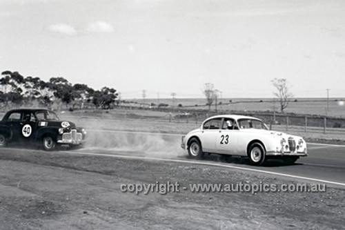 62111 - Bob Jane, Jaguar & Norm Beechey Holden FX - Calder 14th January 1962 - Photographer Peter D'Abbs