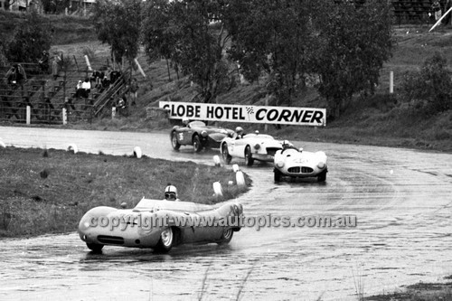 64419 - R. Thurston, Elfin / M. Beck,Triumph / M. Considine, Austin Healy & Ross Bond MGA - Hume Weir 20th September 1964 - Photographer Bruce Wells