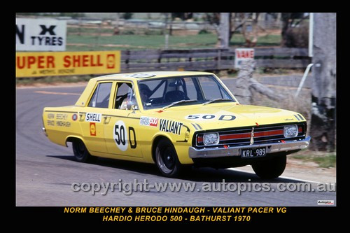 70827-1 - Norm Beechey & Bruce Hindhaugh  Chrysler Valiant Pacer VG 4 Barrel  Hardie Ferodo 500 Bathurst 1970