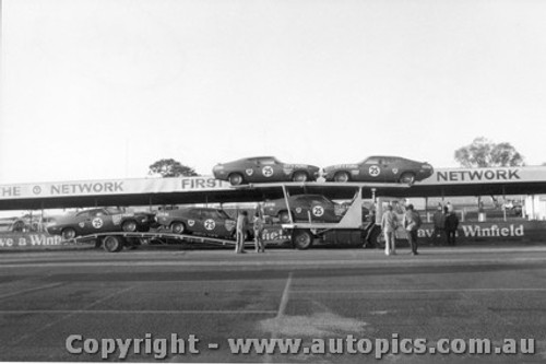 75751 - Allan Moffat s  Ford Falcon fleet arriving at Bathurst 1975