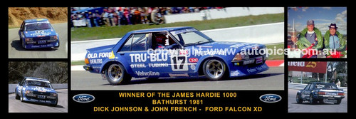 174 - Dick Johnson & John French, Falcon XD - Bathurst Winner 1981 -  A Panoramic Photo 30x10 inches.