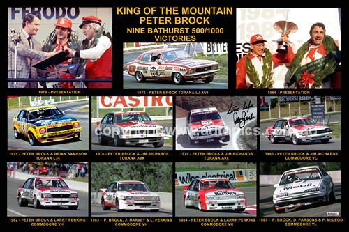 168 - Peter Brock - King of the Mountain, A collage of his nine Bathurst Wins