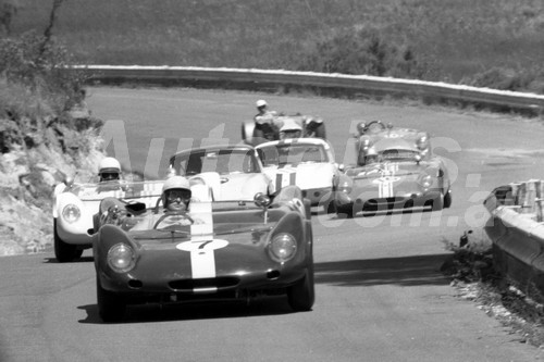 66212 - Greg Cusack, Frank Demuth, Glyn Scott - Lotus 23B's & Fred Gibson , Niel Allen - Lotus Elan's - Catalin Park Katoomba 1966. - Photographer Lance J Ruting