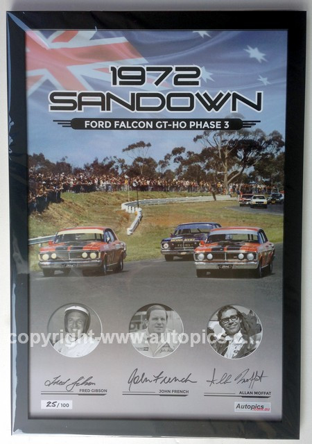 181 -  Falcon XY GTHO Poster - Sandown 1972 - Personally Signed By Allan Moffat, John French & Fred Gibson