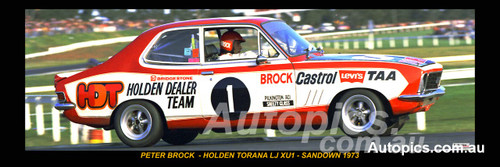 326 - Peter Brock, Holden Torana, LJ, XU1, Sandown 1973 - A Panoramic Photo 30x10inches.