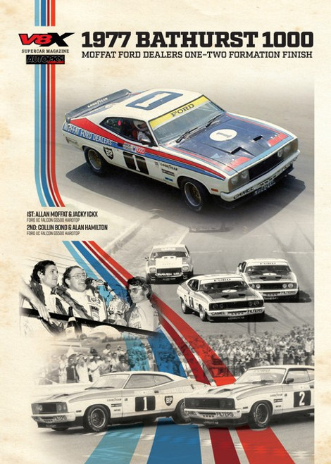 ASP101 -  Poster, 1977 Bathurst 1000 - Moffat Ford Dealers One - Two Formation Finish