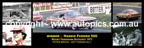 02022 - FIRST WIN AT BATHURST A CELEBRATION OF 50 YEARS! Peter Brock, Holden Torana, LJ, XU1, Bathurst 1972 - A Panoramic Photo 30x10inches.